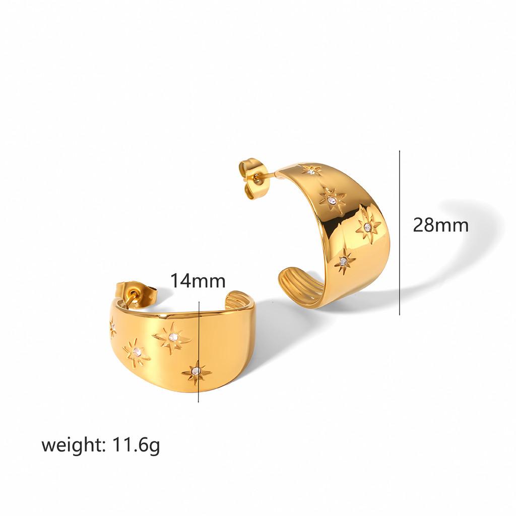 No Ip Category Stainless Steel Star Shaped Earrings With Cubic Zirconia For Women