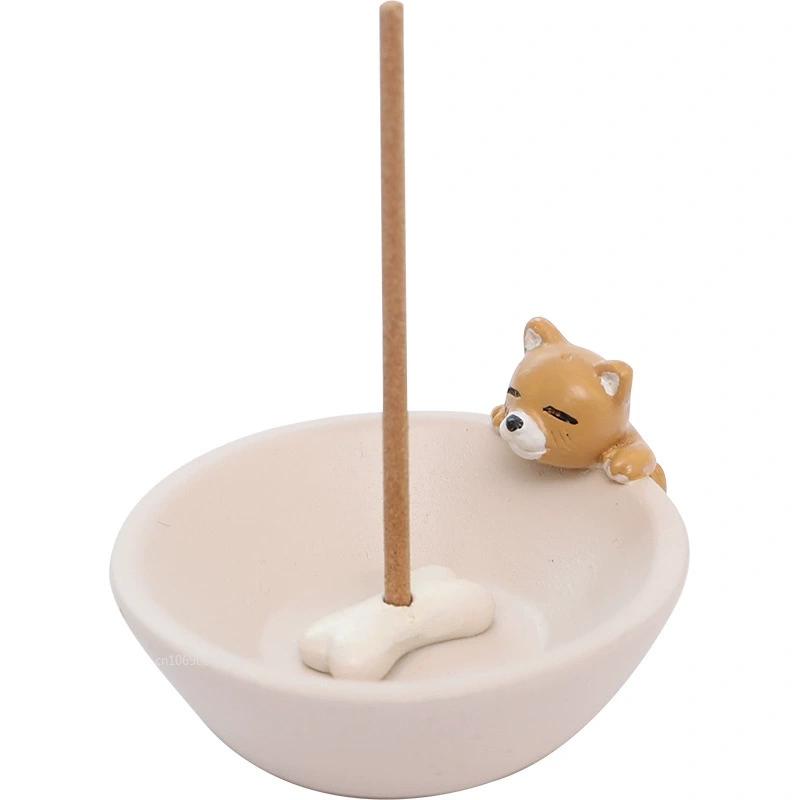 Cute Incense Stick Burner Ash Catcher Incense Holder Aromatherapy Plate Resin Rabbit Puppy Ornament for Home Spa Decoration