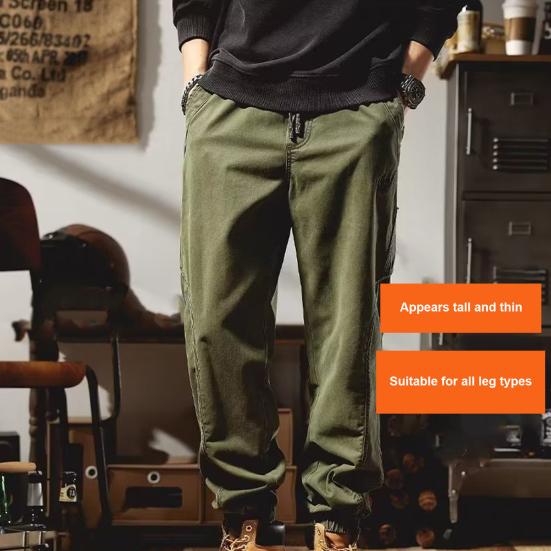 Men Harem Pants Thin Solid Color Elastic Waist Pockets Ankle-banded Drawstring Deep Crotch Wear-resistant Soft Breathable Men Cargo Pants Long
