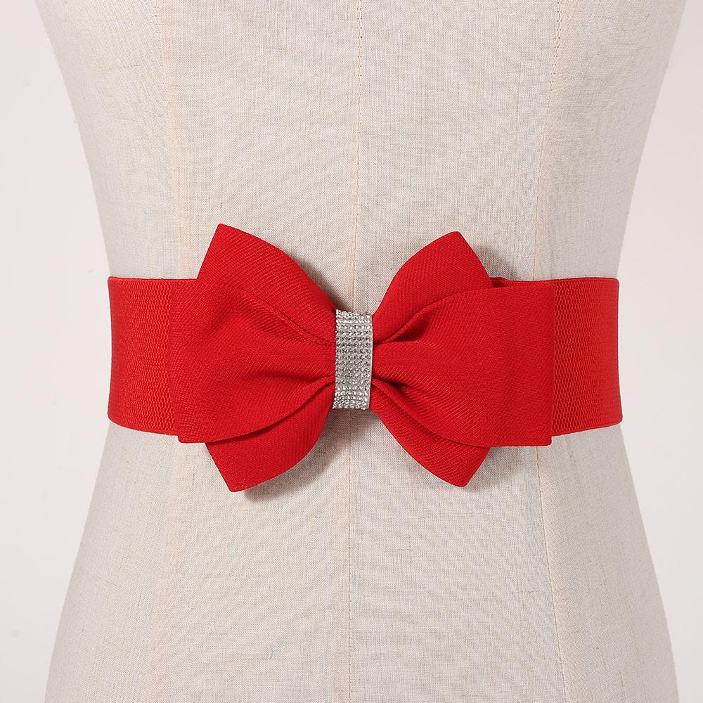Adjustable Buckle Women's Elastic Wide Belt Solid Color Bowknot Waistband  Dress Coat Accessories