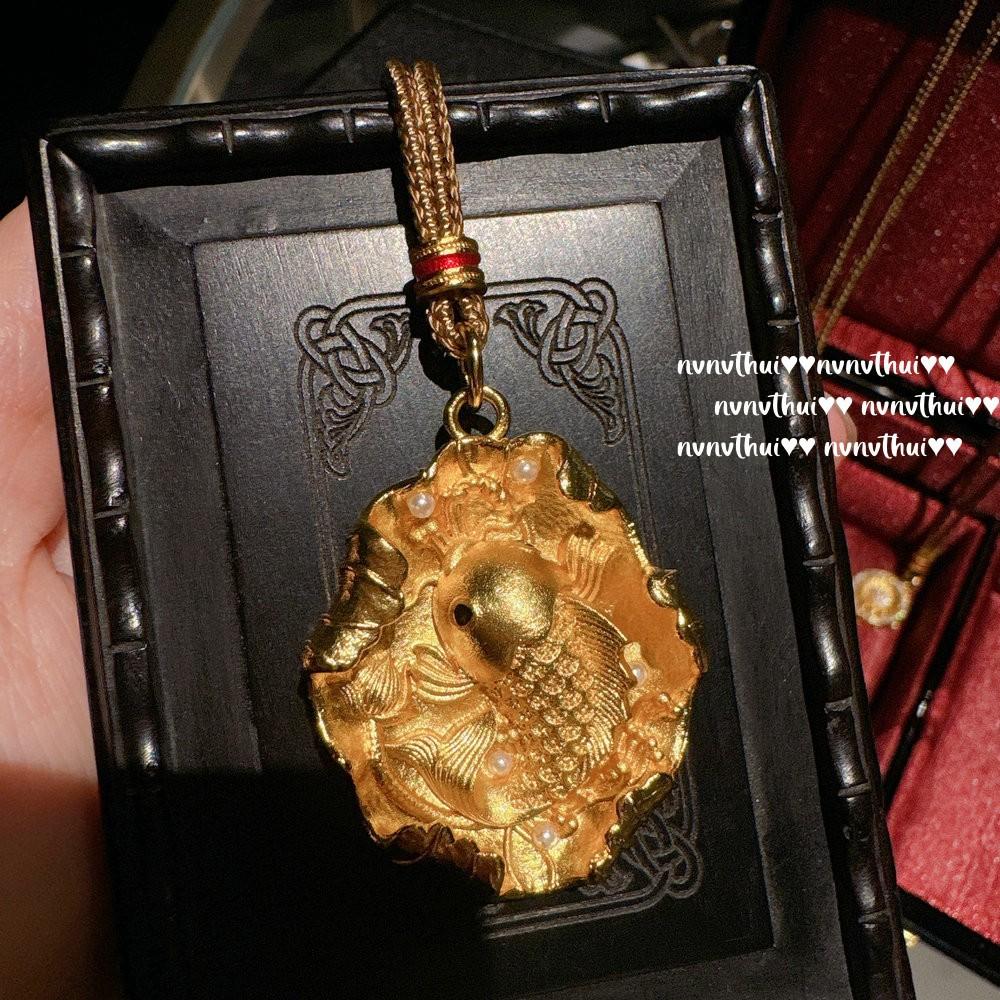 Ancient Gold Filigree Chiseled Pixiu Pendant Necklace, New Chinese Style, Rich Woman Hammer Lotus Leaf Gourd Fulu Rope Chain