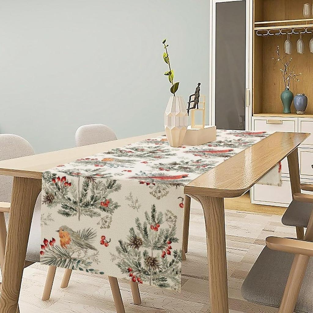 Festliche Weihnachts-Tischflagge: Vögel, Tannenzapfen & Beeren Für Eine Magische Festtagstafel! Neujahrs-Hausparty-Dekoration