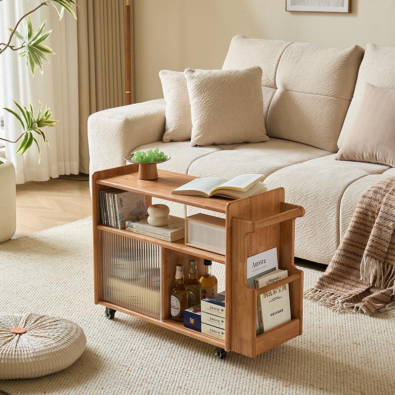 Solid Wood Retro Trolley: Movable Side Table & Snack Cart