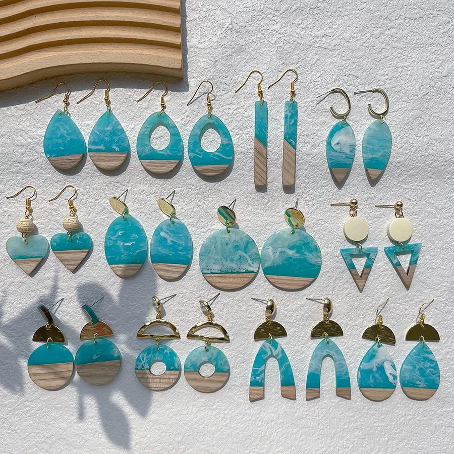 

Hawaiian Bohemian Geometric Resin & Wood Earrings - Ocean Series