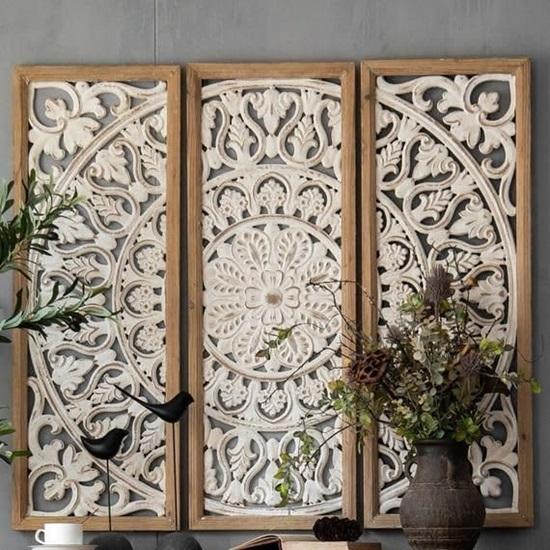 Set Of 3 Pieces Wall Hanging Wooden Panel  For Home Decor, Wall Panel, Wooden Panel For House Decorative Hand Carved 91.44 Cm
