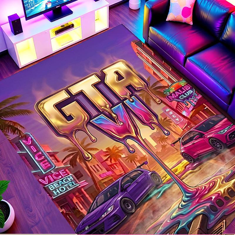 Grand Theft Auto VI Print Rug, Washable Floor Carpet, For Entryway Dorm Laundry Room Office Study, Home Decor Birthday Christmas Gift