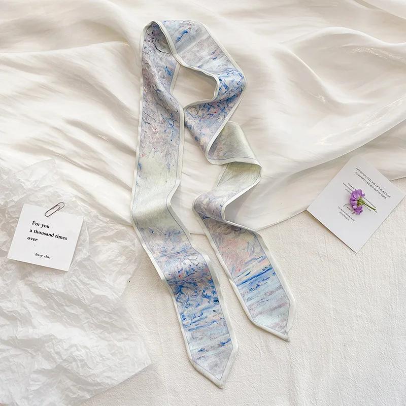 

Long Hairband Skinny Neckerchief Women Hair Scarf Fashion Headband Cute Tie Scarves Silk Feel Luxury Print Bag Scarf For Ladies 7x126cm