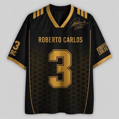 Roberto Carlos #3 Schwarz Gold Benutzerdefiniertes Fußballtrikot – Retro Legende Unterschrift Sportshirt