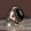 30 Styles Vintage Handmade Turkish Signet Ring For Men Women Ancient Zinc Alloy Color Black Onyx Stone Punk Rings Religious Zircon
