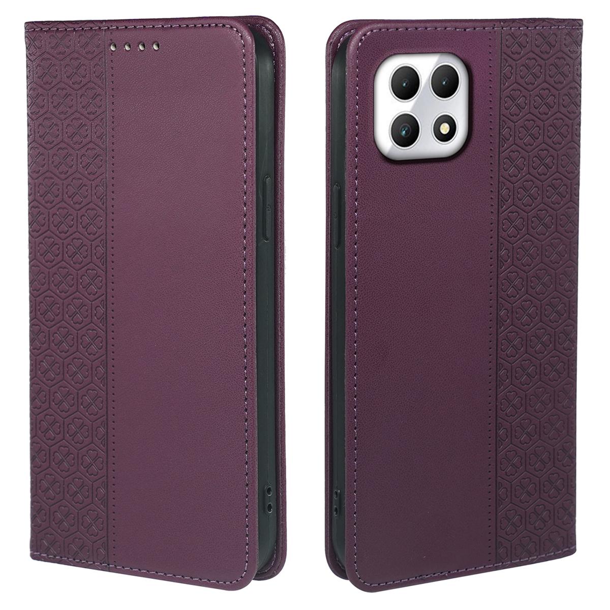 

For T-Mobile REVVL 7/T Phone 2 Case Leather Flip Phone Cover Four-Leaf Clover Pattern Dark Purple