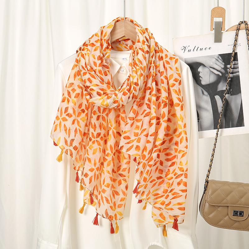 Winter Plain Leaf Floral Tassel Viscose Shawls Scarf Lady High Quality Wrap Pashmina Stole Bufandas Muslim Hijab 180*90Cm