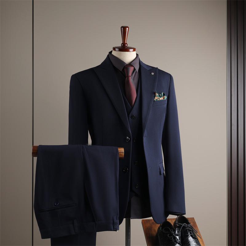 Premium British Two-Button Men's Three-Piece Suit: Solid Color, Western Style, Formal Business Wear
