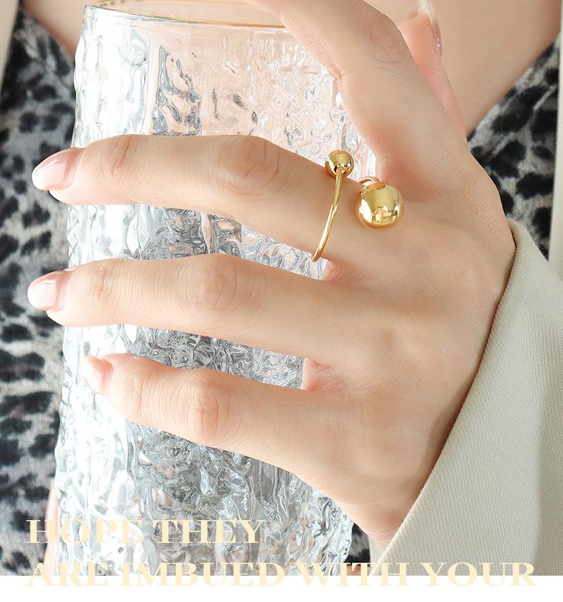18k Gold-Plated Titanium Steel Women's Ring - A101 Exquisite French-Style Adjustable Bead Design