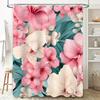 Luxury Bathroom Decor Shower Curtain Floral Print Home Decoration Waterproof Bath Rug Set for Kids and Adults Pink White Green 6