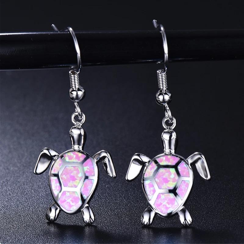 Cute Sea Turtle Stud Earrings For Women Fashion Imitation Blue Fire Opal Stud Earrings For Women Wedding Band Jewelry Gifts