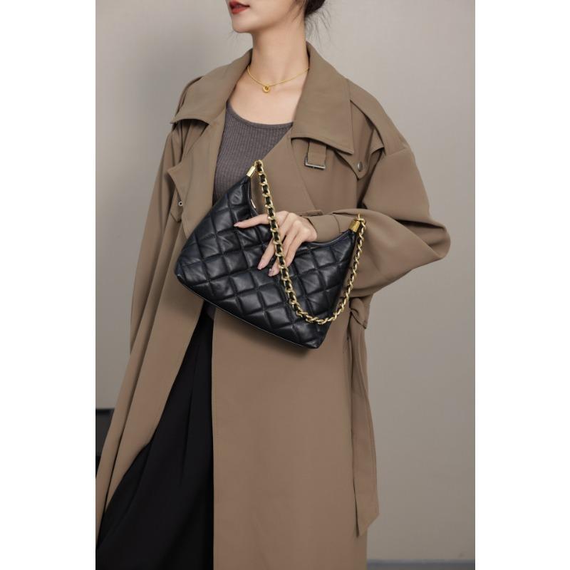 Retro Diamond-shaped  Chain Tote Bag, Underarm Bag, Single-shoulder Bucket Bag