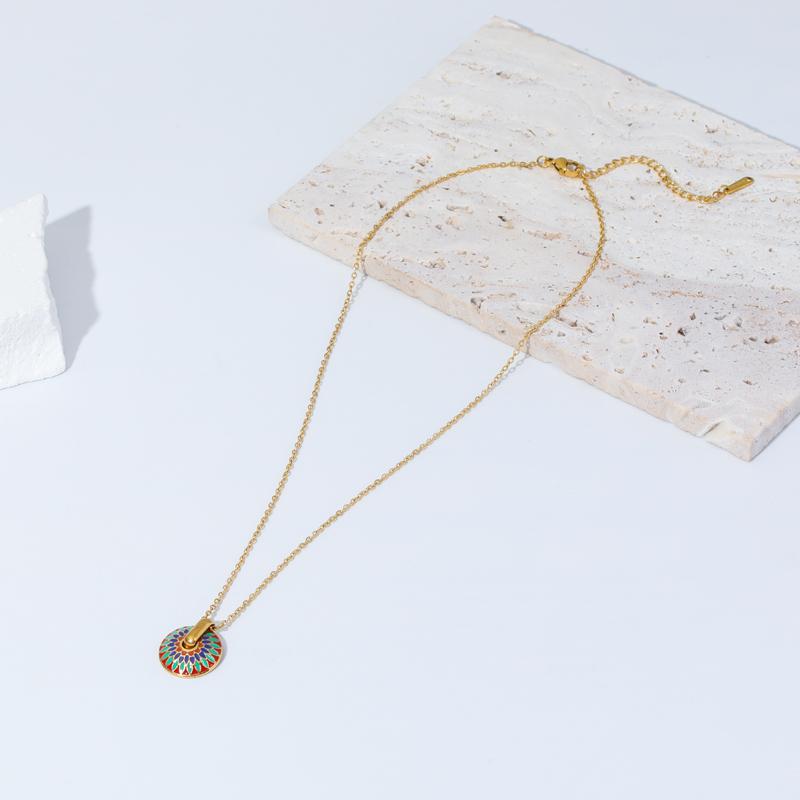 316L Edelstahl Runder Böhmischer Anhänger Halskette Für Damen Mode Schlüsselbeinkette Nicht verblassender Schmuck Damengeschenk Party CDN