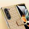 Für Samsung Galaxy Z Fold5 5G Hülle Gewebte Textur Leder+PC Handyhülle mit Rückseitenfolie