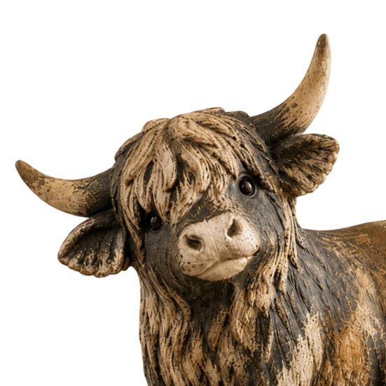 Warm Rustic Interior Ornaments Farmhouse Highland Cow Figurine, Resin Scottish Bull Statue, Durable Sculpture for Office Tabletop Ornament,