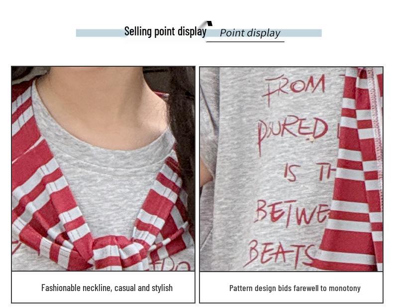 Girls' Korean Style Summer Striped Shawl T-shirt & Denim Shorts Set for Big Kids