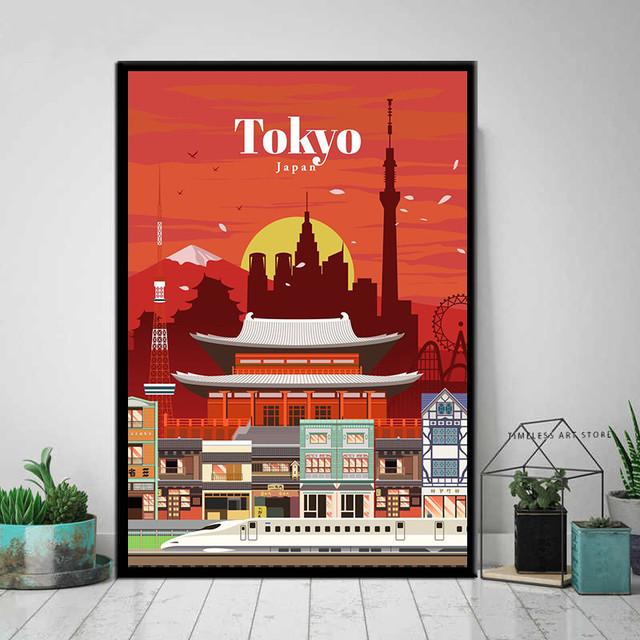 Tokio Ottawa Praha Mapa města Sydney Vintage Vintage Cestování Klasický plakát olejomalba Domácí obývací pokoj