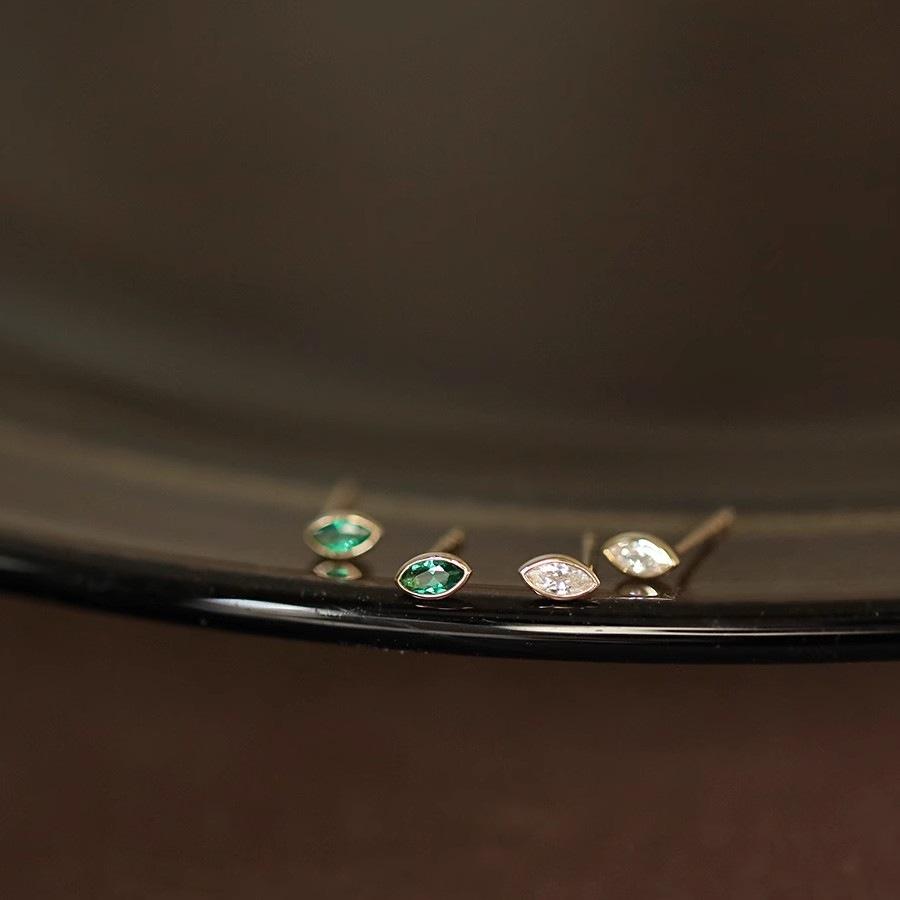 

925 Sterling Silver Plated 14K Gold White Green Geometric Zircon Earring for Women Korean Delicate Mini Jewelry Gifts Green zircon