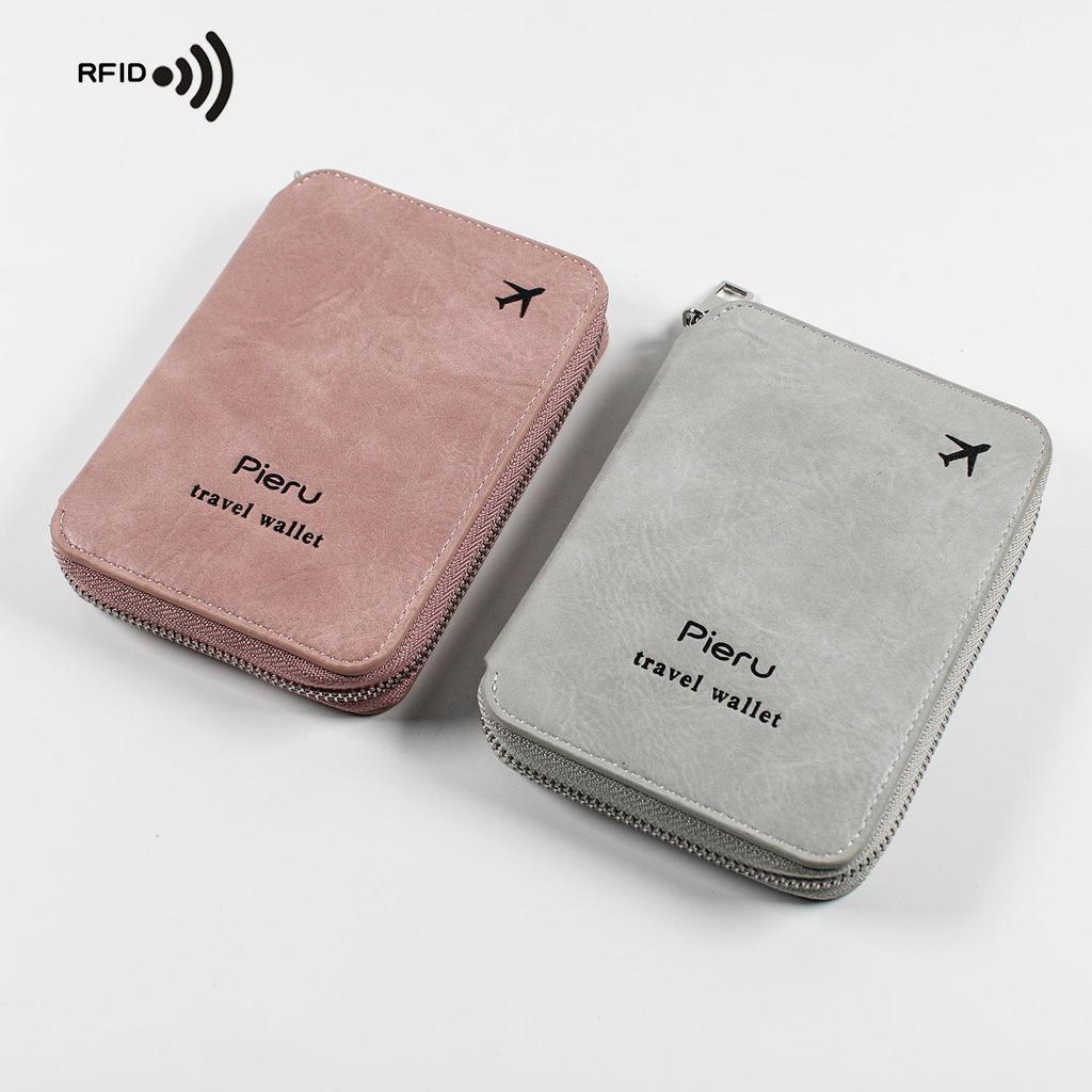 Çok İşlevli Rfid Hırsızlık Önleyici Fırça Pasaport Tutucu Belge Çantası Seyahat Cüzdanı Fermuarlı Saklama Çantası Deri Kılıf Pasaport Tutucu