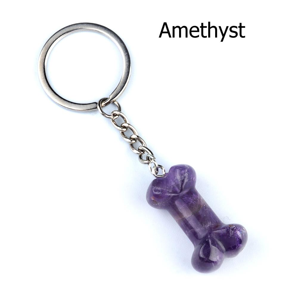 1Pc Reiki Healing Natural Stone Keychain Key Finder Bone Shape Crystal Gemstone Pendant Key Chain for Decor Phones, Bag, Halloween Gifts 20×34 Mm