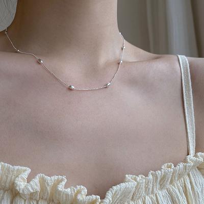 S925 Niche Ins Design Advanced All-Match Interval Rice Grain Round Beads Sterling Silver Necklace Female Clavicle Chain Fashion Trend