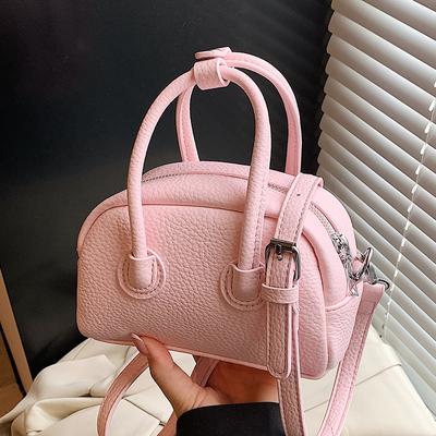 Bolsa Boston portátil simples popular de nicho coreano com padrão de lichia, casual, sofisticada, para deslocamento, versátil, mensageiro, bolsa feminina