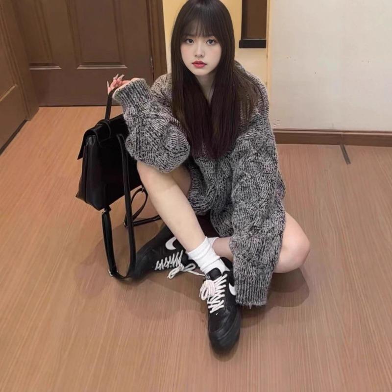 Fair-Isle Rollkragenpulloverjacke Damen Herbst und Winter neu lässiger Stil locker modisch vielseitige Strickjacke Damen