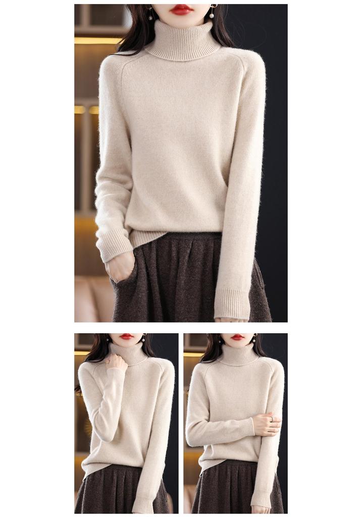 High-Neck Slimming Knit Sweater - Women's Elegant Autumn/Winter Base Layer