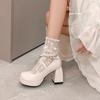 2024 spring new winding belt high heels thick heel waterproof table single shoes Japanese casual tide with Mary Jane shoes women