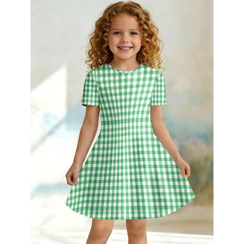 Sweet Cartoon A-line Dress for Girls, Short Sleeved Casual Summer A-line Dress Suitable for Birthday Parties and Gift Giving