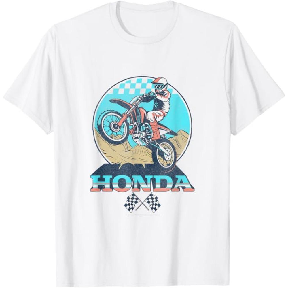 Honda Mens and Womens Tshirt Powersports Vintage Tee Summer New Riding Offroad Shortsleeved Spring Motorcycle Racing Top