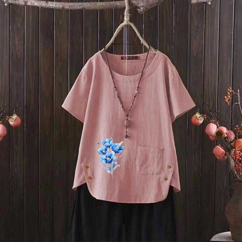 Letní streetwear plátěné tričko, dámská vintage košile s grafikou, uvolněný střih S-4XL