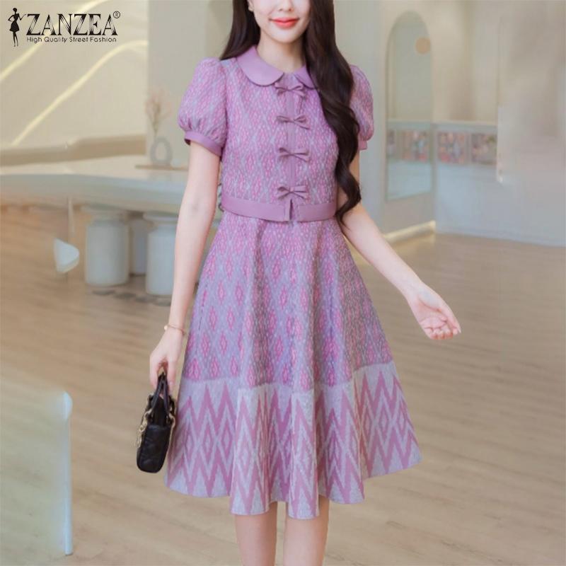 ZANZEA Women Summer Casual Short Sleeve Retro Print Dress