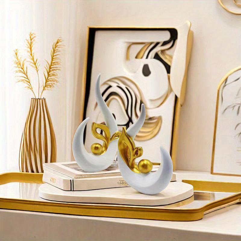 White Gold Home Decor Accent Ceramic Statue Abstract Sculptures Centerpieces Mid Century Modern Decor for Tables Coffee Table