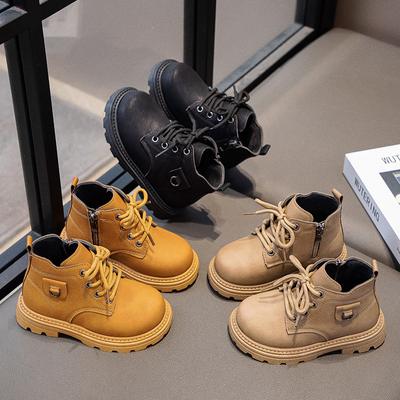 Winter 2024 nieuwe jongens Martin laarzen kinderen zachte zool leer gele laarzen baby lage laarzen meisjes schoenen