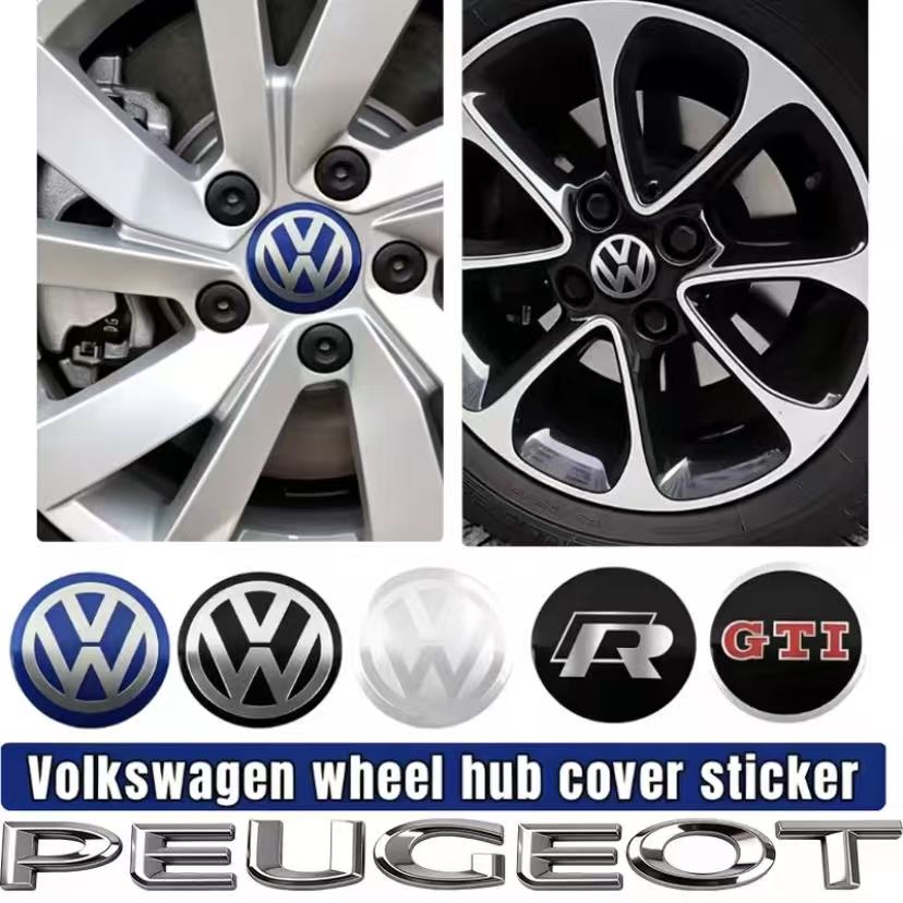 LVAXC1 4Pcs 56mm Car Wheel Center Stickers For VW GTI Polo Passat B6 B7 B8 Golf MK6 MK7 MK8 Tiguan Jetta ID.3 Beetle T-ROC CC Hub Cap