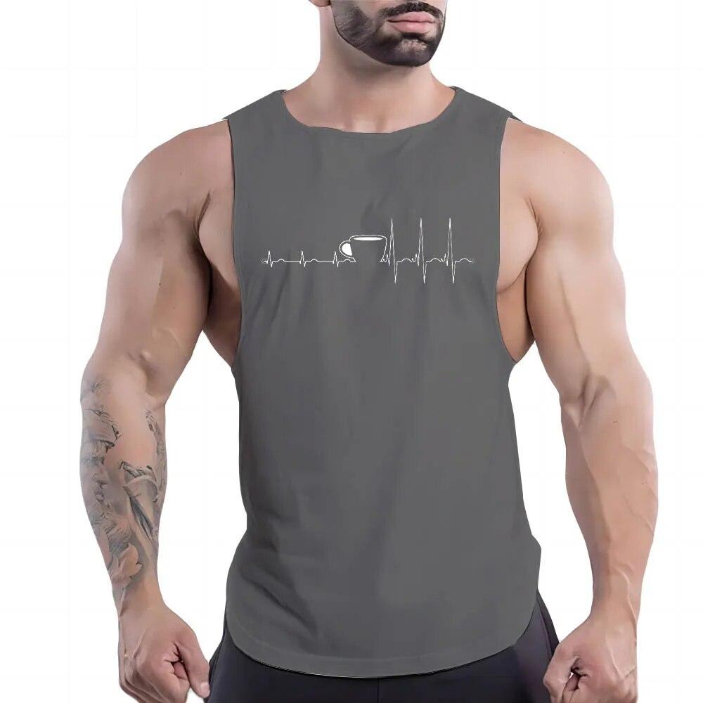 Summer Adult Men'S Fitness Outdoor Casual Crew-Neck Vest Creative Ecg Print 2d Sports Quick-Drying Multi-Color Sleeveless Shirt