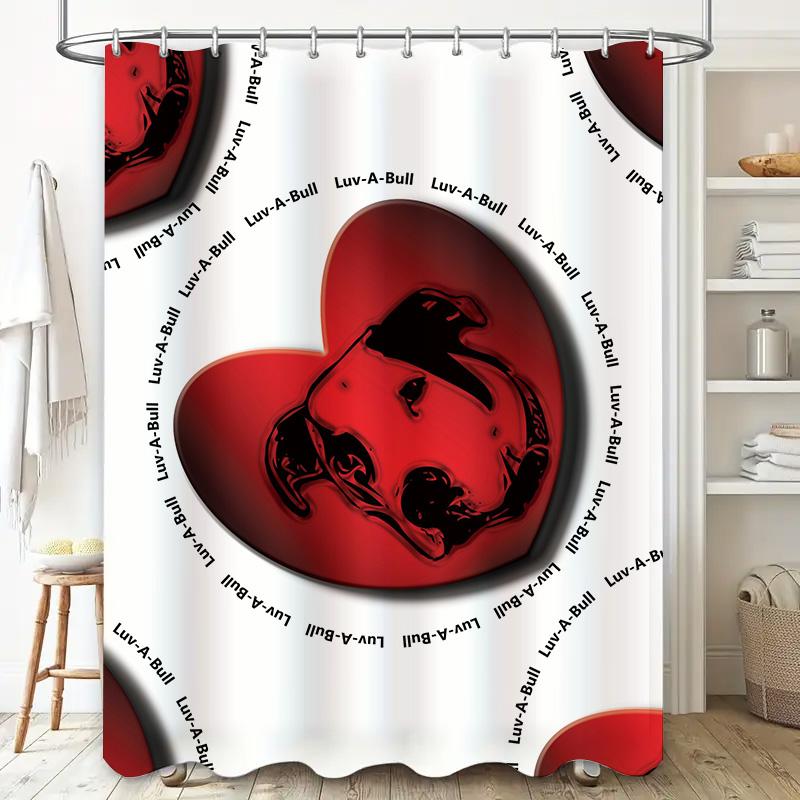 Red Bull Dog Pattern Shower Curtain Decorative Pet Bath Mat Waterproof Bathroom Decoration Size: 72x96 inches (180*243cm)