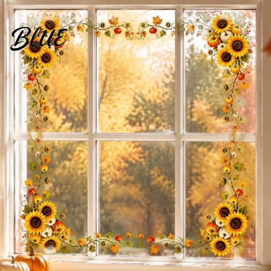 Maple Leaf Window Stickers Harvest Festival Static Glass Sticker Autumn Clings with Leaves Sunflowers And Reusable Seasonal Decor Berries Prints PVC