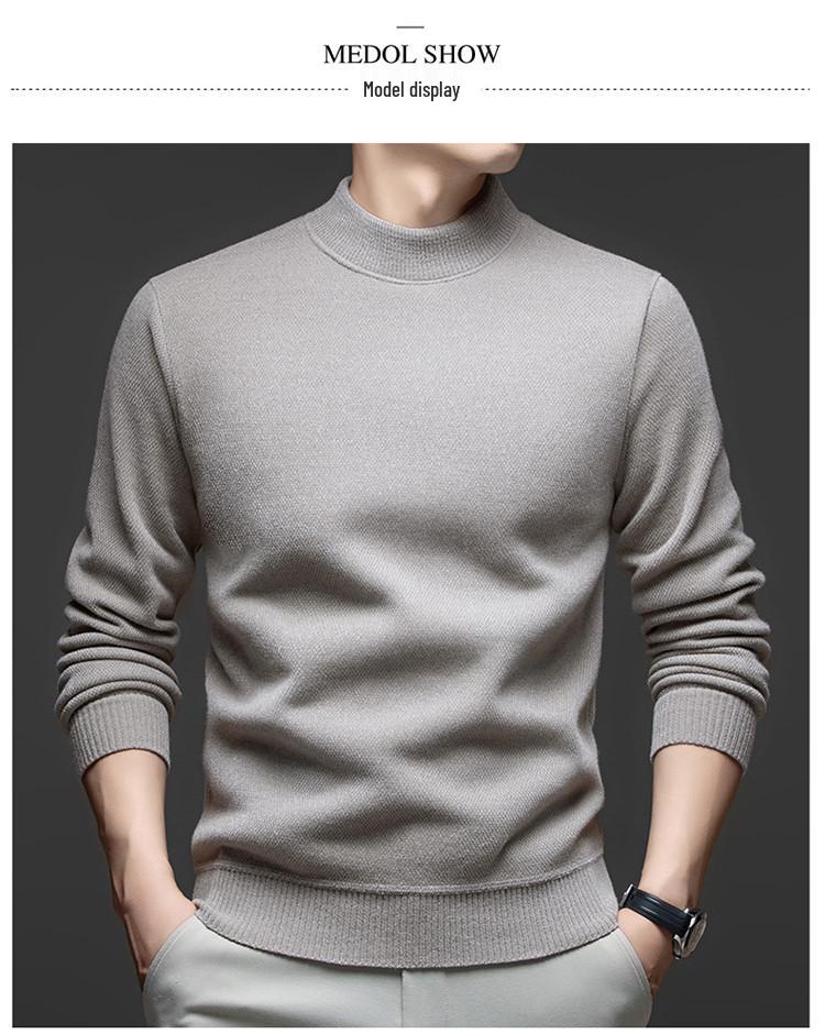 Men's Autumn/Winter Chenille Knit Half-High Neck Velvet-Enhanced Base Layer Sweater