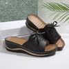 New Summer Women's Platform Slippers Large Size Bow One-word Slope Heel Platform Women's Slippers