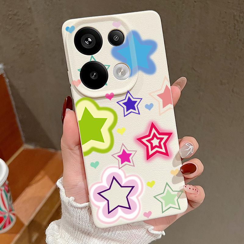 Blended Colorful Stars Pattern Case Xiaomi 14T 13T 11T Pro Leather Texture Silicone Cover Funda For Redmi Note 14 13 Pro 4G 5G 12 11