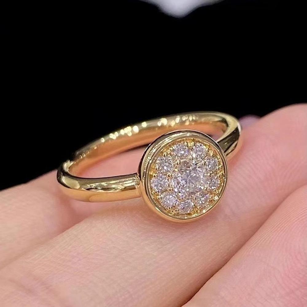 Wosikate Luxury Round Bubble Zirconia Ring For Women Vintage Gold-Plated Fashion Jewelry Hand Accessories Engagement Finger Ring