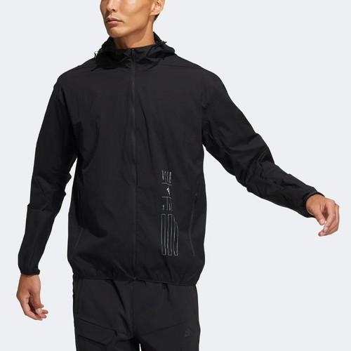 adidas Solid Color Sports Hoodie Jacket for Men, Black
