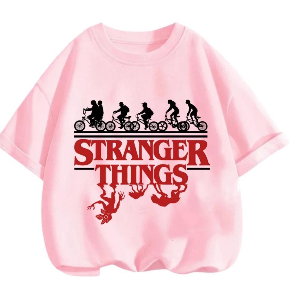 Summer Casual Crew Neck T Shirt Kawaii Cartoon Design Children Stranger Things Short Sleeve Tops Boys Girls