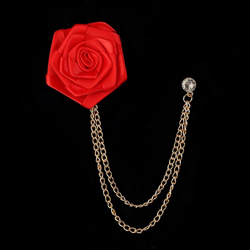 Red Rose Flower Men s Chain Brooch with Tassel - Festive Suit Accessory